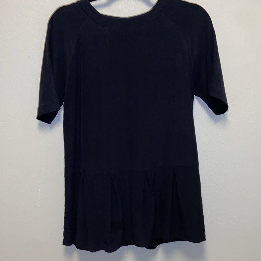 Trina Turk Black 100% Silk Peplum Timeless Blouse 3206